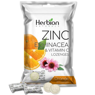 HERBION Naturals Zinc, Echinacea Vitamin C Lozenges 25 CT - Dietary Supplement for Adults Children 5 - Promotes Wellness for The Whole Family (125 Count (Pack of 5), Orange)