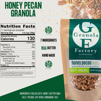 Granola Factory Honey Pecan, All-Natural, Sweet and Salty Breakfast Cereal and Snack (Honey Pecan) 11 ounce (Pack of 3)