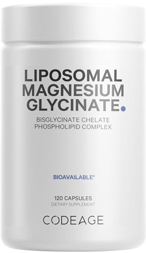 Codeage Liposomal Magnesium Glycinate Supplement - Magnesium Bisglycinate Pills - BioPerine Black Pepper - Liposomal Delivery - Non-GMO, Gluten-Free Mineral - 120 Capsules