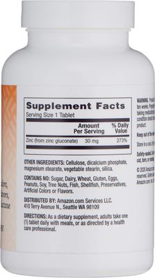 Amazon Brand - Solimo Zinc 30mg, Unflavored, 300 Tablets, Ten Month Supply