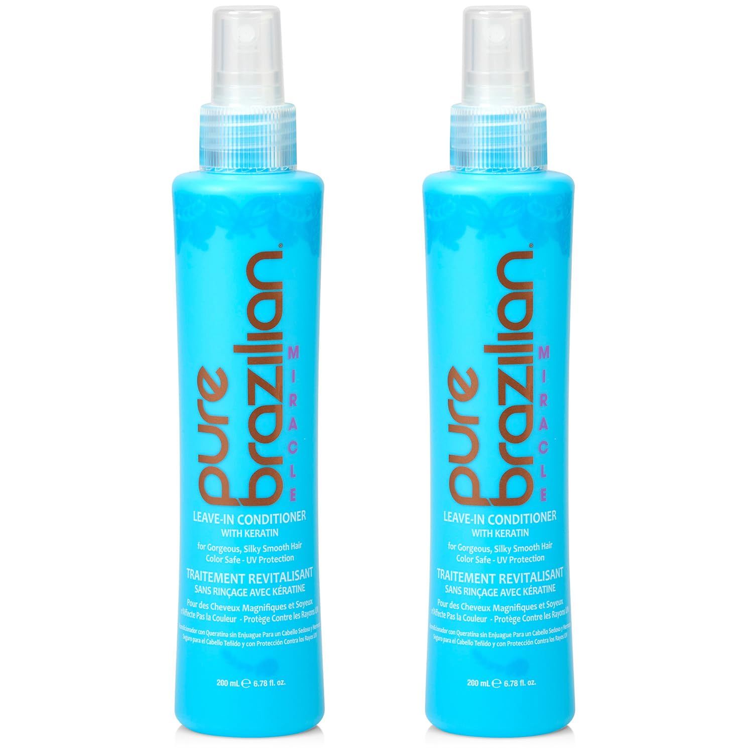 Pure Brazilian Leave-In Conditioner, Nourishing Hair Treatment with Keratin for Strengthening, Pack of 2, 6.78 Ounce (200 Milliliter)