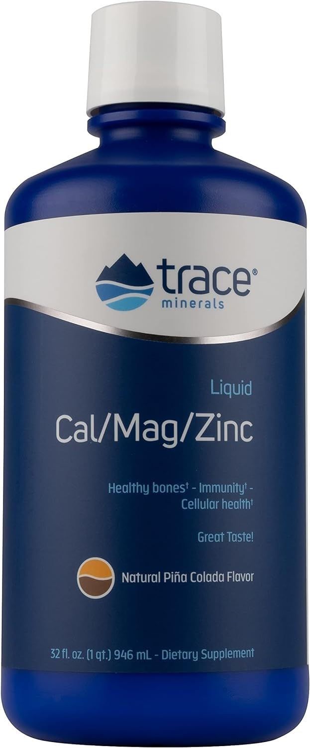 Trace Minerals Liquid CalMagZinc Calcium, Magnesium, Zinc, Vitamin D3 Supplement Supports Normal Tissue, Muscle, and Bone Density Natural Pi a Colada Flavor 32 Servings, 32 fl oz.