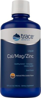 Trace Minerals Liquid CalMagZinc Calcium, Magnesium, Zinc, Vitamin D3 Supplement Supports Normal Tissue, Muscle, and Bone Density Natural Pi a Colada Flavor 32 Servings, 32 fl oz.