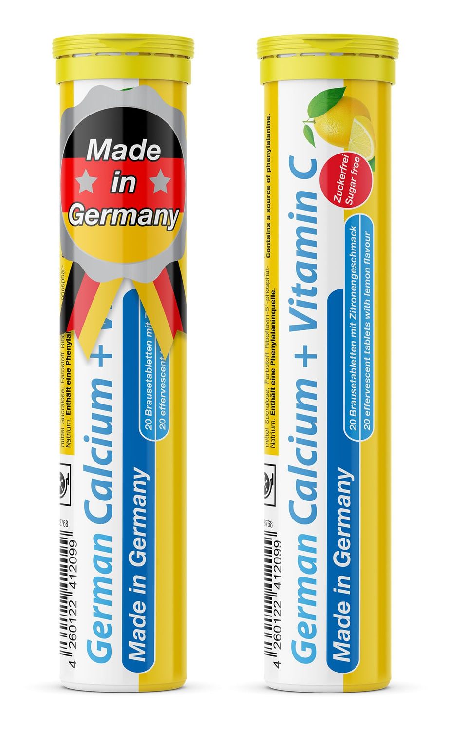 German Calcium VIT. C - 40 Vegan Drink Effervescent Tablets - Lemon Lime Flavor - Made in Germany