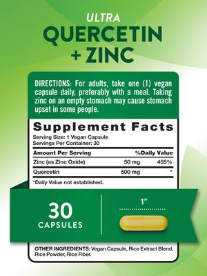 Nature's Truth Quercetin with Zinc 30 Capsules Vegan, Non-GMO Gluten Free Supplement Potent Bioflavonoid