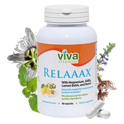 Viva Vitamins Relaaax - with Magnesium, GABA, L-Theanine, Lemon Balm, Supports Mood, Relaxation, Tension, Helps Achieve Calm Relaxed Mind, Non-GMO, Vegan, 60 Caps