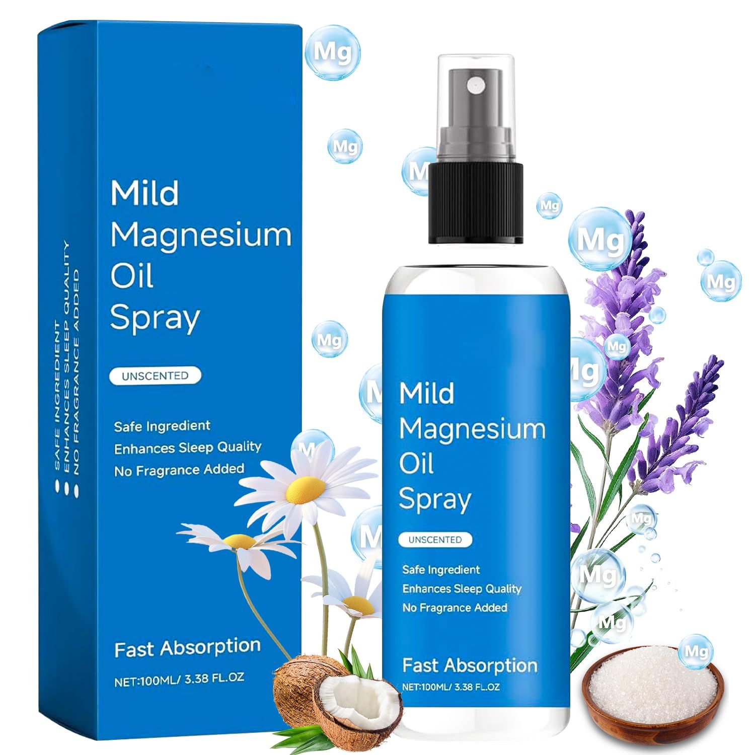 Magnesium Spray, Magnesium Oil Spray, No Unhealthy Trace Minerals - 100 Pure Organic Natural Topical