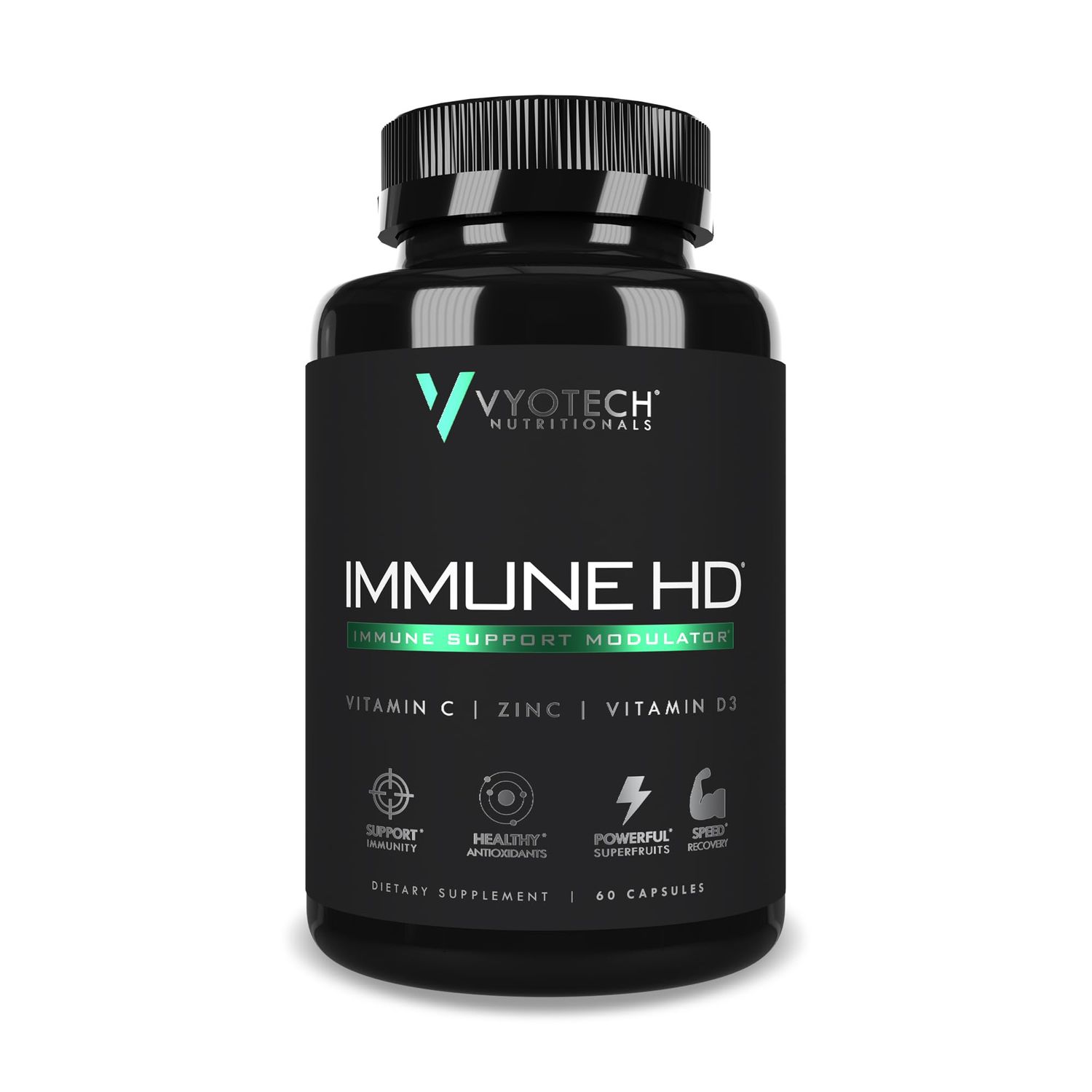 Vyotech Nutritionals Immune HD Support Supplement Elderberry, Echinacea, Vitamin C, D3, Zinc, Turmeric Superfruit Antioxidants Immune Health Wellness Formula 60 Capsules
