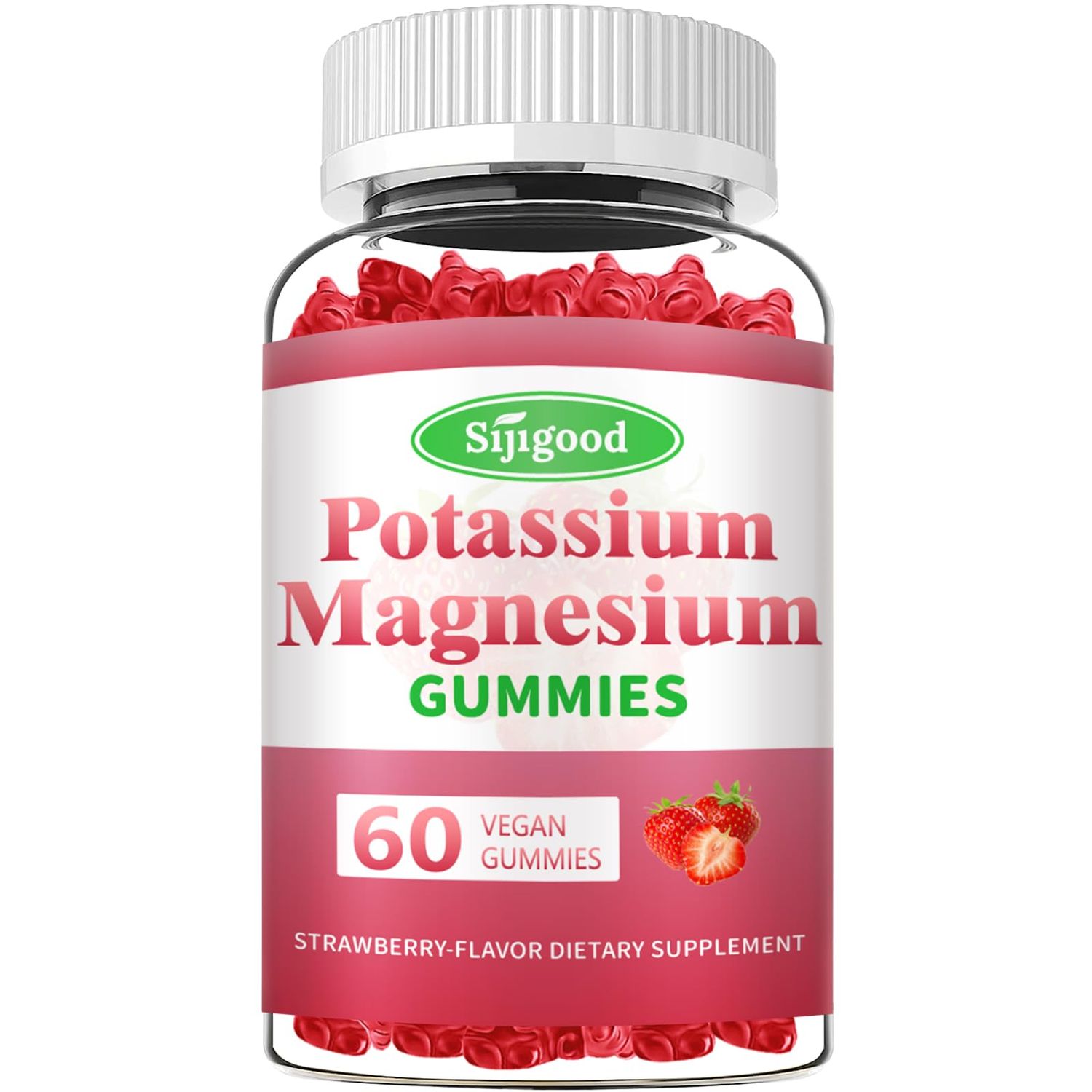 Potassium Magnesium Gummies, High Absorption Magnesium Potassium Supplement with Vitamin B6 for Leg Cramps Muscle Health, Strawberry, 60 Count
