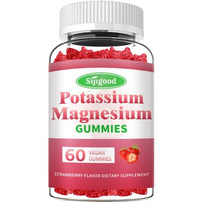Potassium Magnesium Gummies, High Absorption Magnesium Potassium Supplement with Vitamin B6 for Leg Cramps Muscle Health, Strawberry, 60 Count