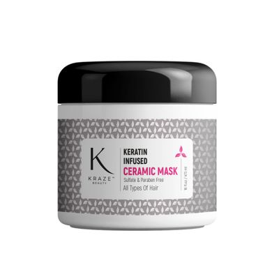Kraze Beauty Ceramic Keratin Hair Mask - Hydrating Keratin Hair Treatment for Dry, Damaged Hair and Split Ends - Deep Conditioning Hair Mask Repair - 16 Fl.Oz