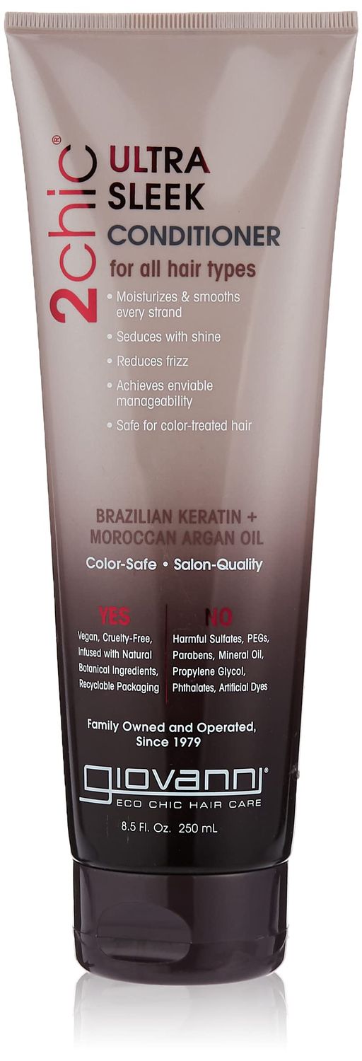 GIOVANNI 2chic Ultra-Sleek Conditioner - Brazilian Phyto-Keratin Moroccan Argan Oil, Anti-Frizz Formula, Coconut, Shea Butter, Pro-Vitamin B5, Color Safe, Paraben Free - 8.5 oz