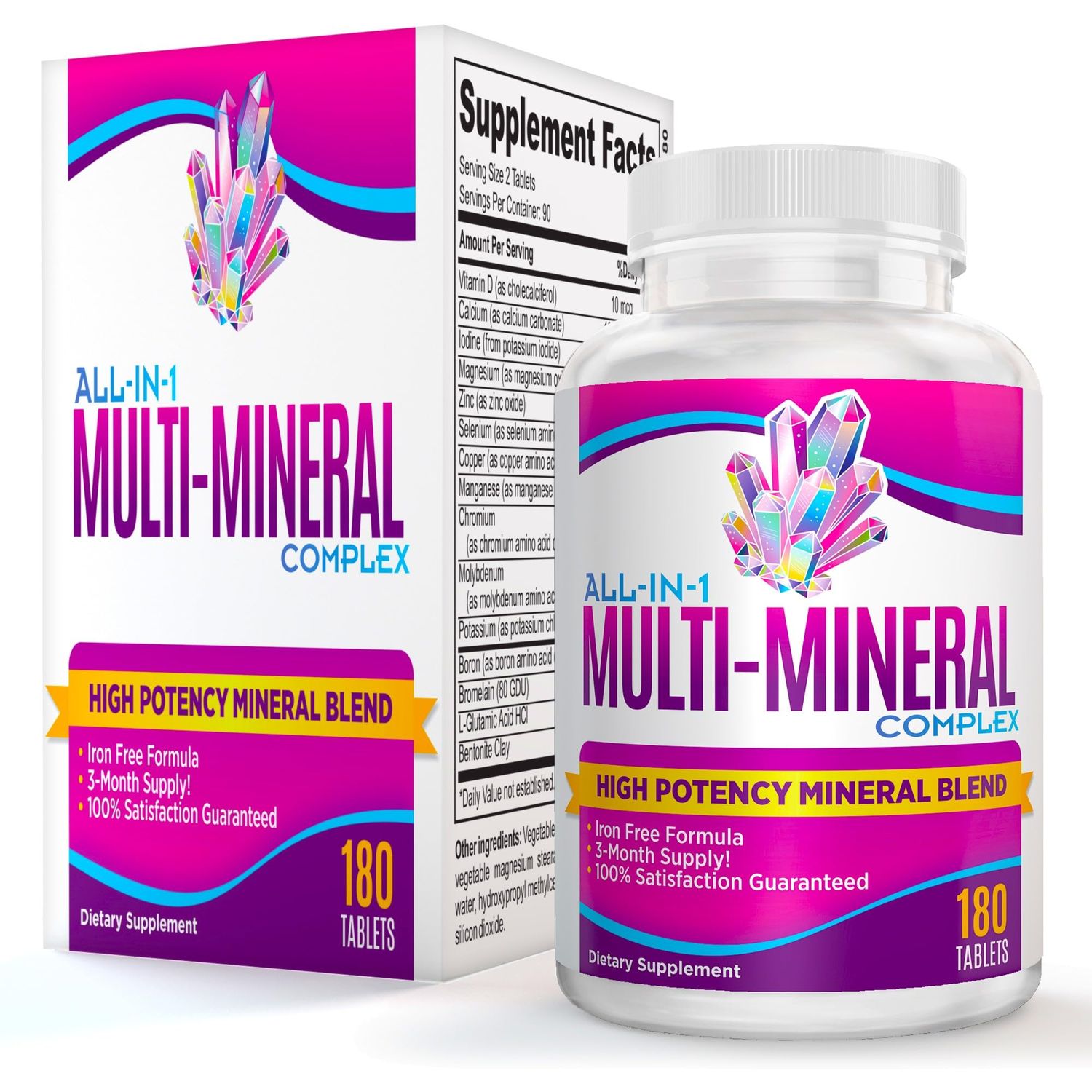 3-Month Multimineral Supplement (All-in-1) Multiminerals High-Potency Multi Mineral Supplements (Mineral Complex Pills) Trace Minerals Iron Free Formula Bulk Savings 90-Day Supply 180 Tablets