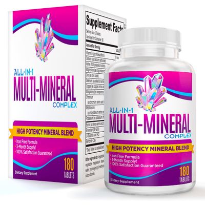 3-Month Multimineral Supplement (All-in-1) Multiminerals High-Potency Multi Mineral Supplements (Mineral Complex Pills) Trace Minerals Iron Free Formula Bulk Savings 90-Day Supply 180 Tablets