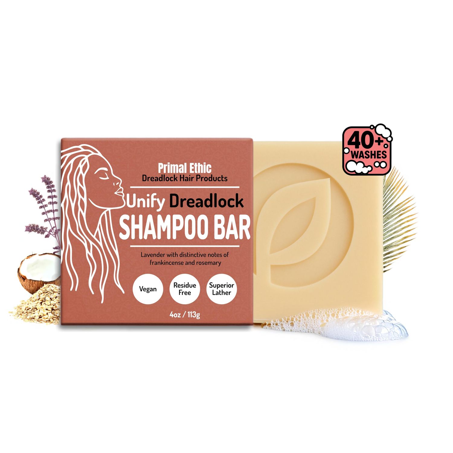 Primal Ethic Unify Loc Shampoo for Dreads, All Natural Vegan Made in US, Dreadlock Shampoo Bar for All Hair Types, Sulfate Free, Made for Locs Hair Products