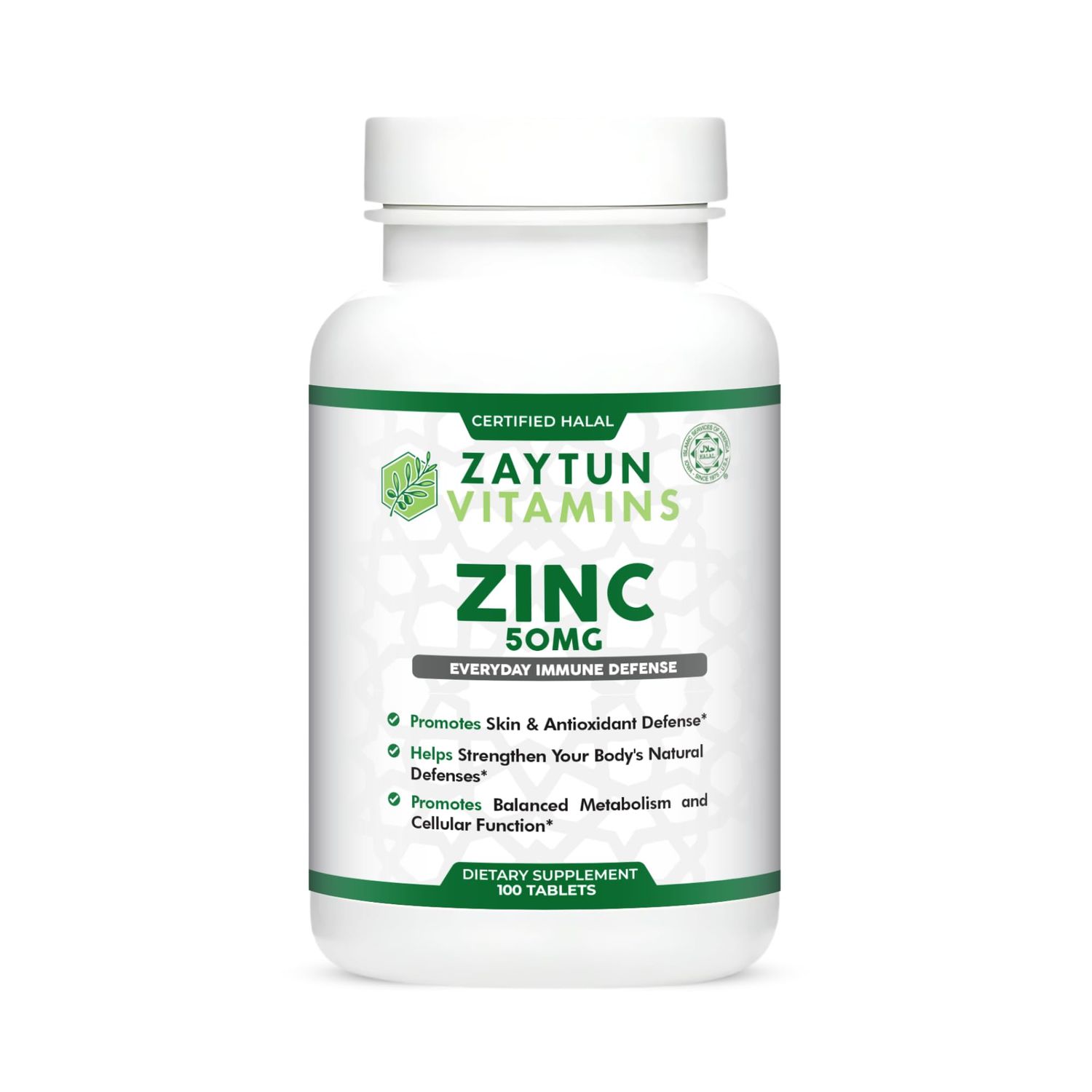 Zaytun Halal Zinc 50 mg Supports Immune Health and Healthy Skin, Antioxidant, One Per Day, US Made, 100 Tablets