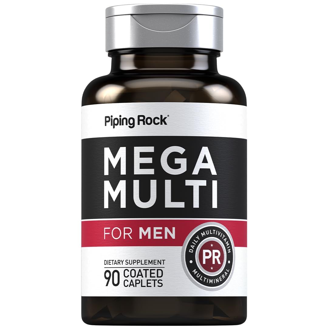 Piping Rock Multivitamin for Men 90 Caplets Mega Multimineral Daily Supplement with Vitamin D, Zinc, Saw Palmetto Non-GMO, Gluten Free