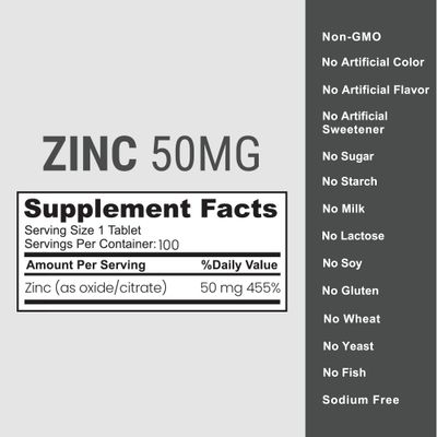 Zaytun Halal Zinc 50 mg Supports Immune Health and Healthy Skin, Antioxidant, One Per Day, US Made, 100 Tablets