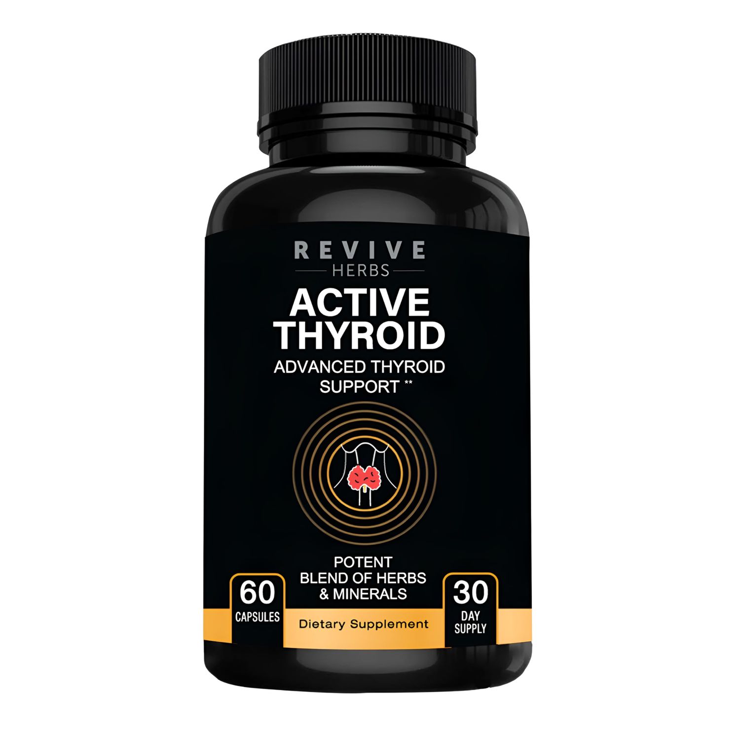 Revive Herbs Thyroid Support: Powerful Blend of Ashwagandha, Iodine, Selenium, Magnesium, Zinc, Vitamin B12 More for Optimal Health - 60 Capsules