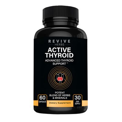 Revive Herbs Thyroid Support: Powerful Blend of Ashwagandha, Iodine, Selenium, Magnesium, Zinc, Vitamin B12 More for Optimal Health - 60 Capsules