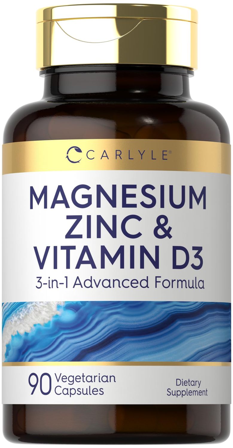 Carlyle Magnesium Zinc and Vitamin D3 90 Capsules 3-in-1 Advanced Formula Vegetarian, Non-GMO and Gluten Free