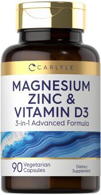 Carlyle Magnesium Zinc and Vitamin D3 90 Capsules 3-in-1 Advanced Formula Vegetarian, Non-GMO and Gluten Free