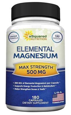aSquared Nutrition Proprietary Magnesium 500mg - High Absorption Magnesium Citrate Oxide - 180 Veggie Capsules, 180 Day Supply - USA Formulated Third-Party Tested