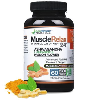 ecostream Naturals Relaxant - Muscle Relax 247 - Large 2,300 Milligram DayNight Use Capsules Maximum Strength Support - with Valerian, Passion Flower, Magnesium