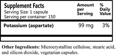 Daily Manufacturing Potassium Aspartate, 150 Vegetarian Capsules