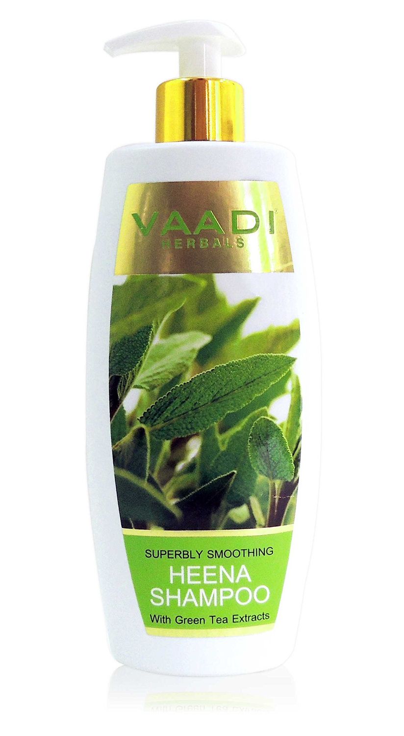 Vaadi Herbals Heena with Green Tea Extracts Shampoo Smoothing Shampoo Suitable for All Hair Types - 11.8 Ounces