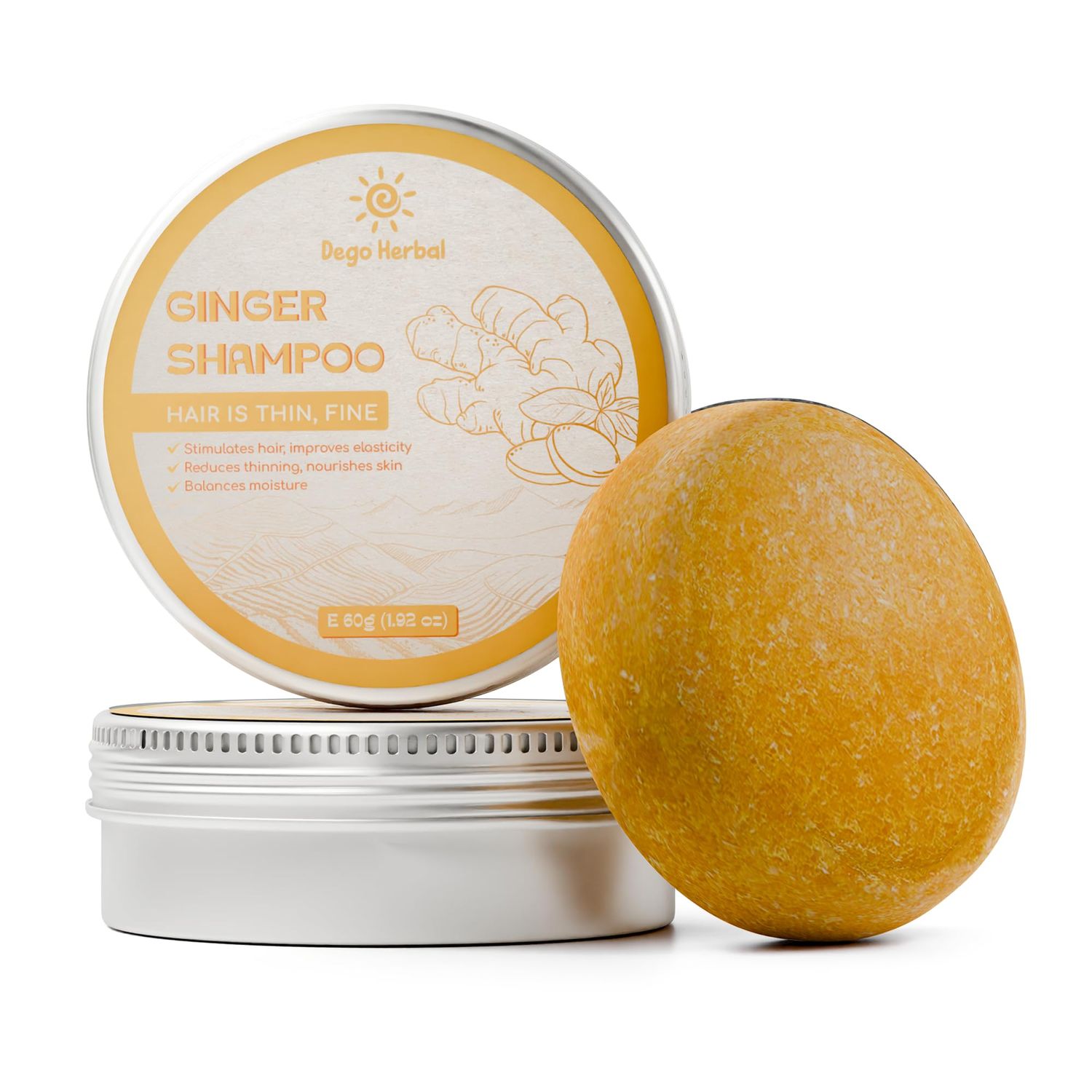 DEGO HERBAL Ginger Shampoo Bar for Thin Hair 1.92 Oz Balance Moisture, Nourish Skin