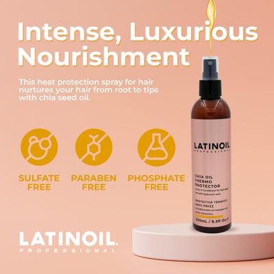 LATINOIL Chia Oil Heat Protectant Spray For Hair - Hair Thermal Protection Shield From Heat - Leave In Conditioner - Anti Frizz Moisturizer (8 Oz)