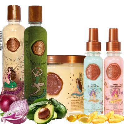 KIT 5 Crecimiento Acelerado y Ultra Reparador S.O.S: Shampoo de Cebolla, Mascarilla para el Cabello, Acondicionador Intensivo PLEX, DUO Termoprotector para Cabello con Feromonas ( Obsequio Ritual)