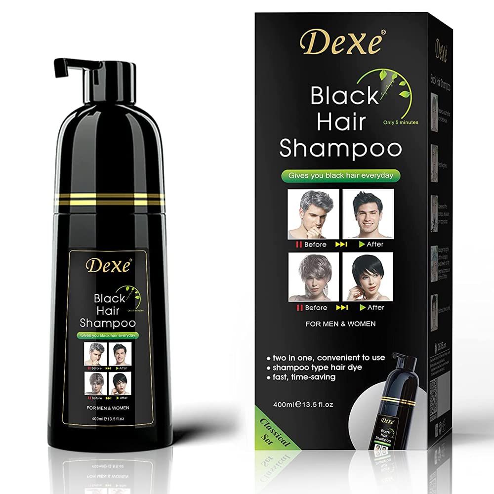 Amzfly Instant Black Botanical Hair Shampoo - Gentle Ammonia-Free Unisex Formula, 3-in-1 for 100 White Coverage, Lasts 30 Days (Black)