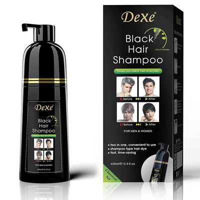 Amzfly Instant Black Botanical Hair Shampoo - Gentle Ammonia-Free Unisex Formula, 3-in-1 for 100 White Coverage, Lasts 30 Days (Black)
