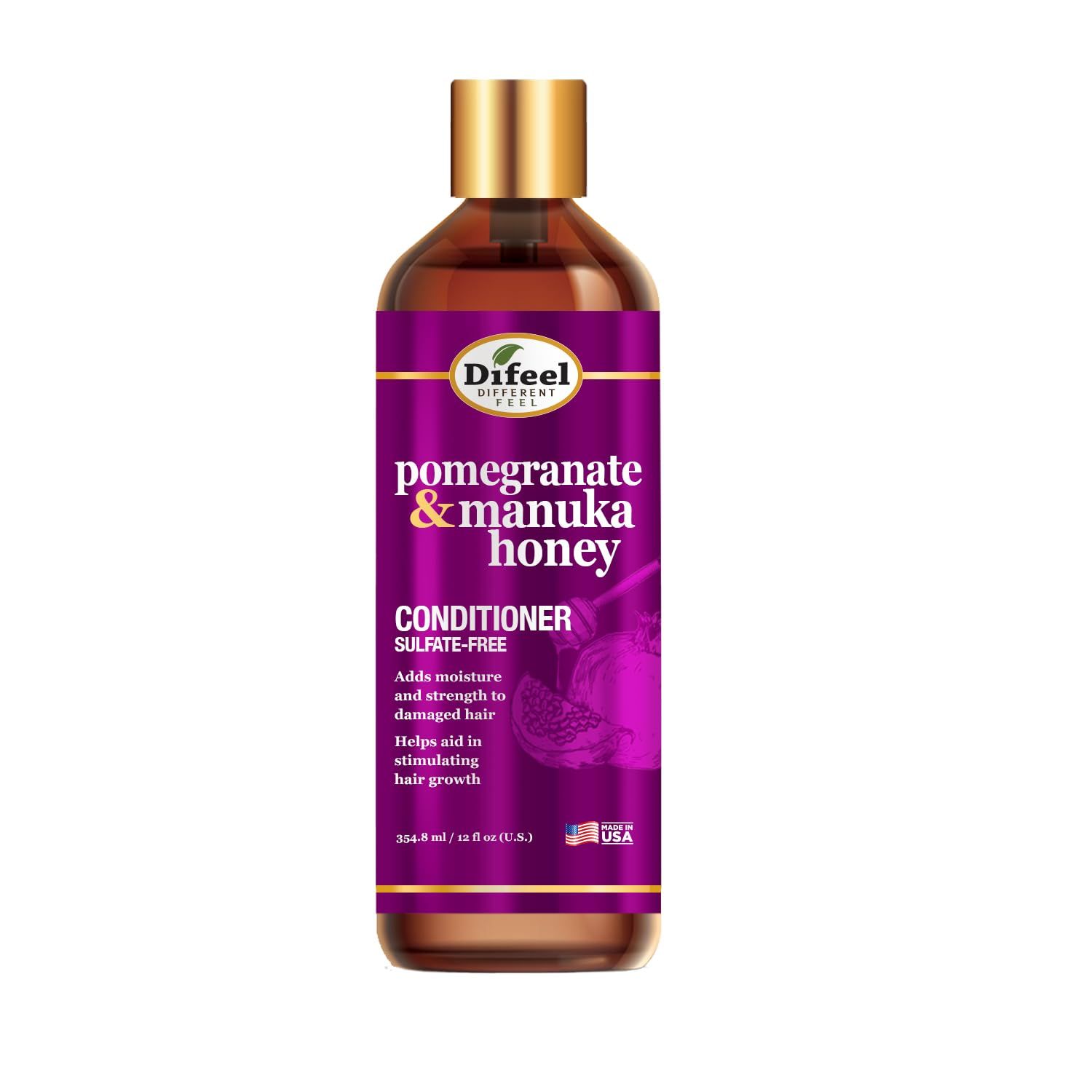 Difeel Pomegranate Manuka Honey Sulfate-Free Conditioner 12 oz. for Dry, Damaged Hair
