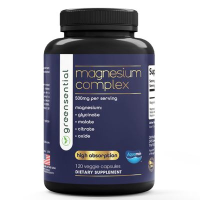 Greensential Magnesium Complex with Aquamin 2-Month Supply 500mg of Magnesium Glycinate, Citrate, Malate, Oxide More to Support Stress Relief, Sleep, Muscles Heart High Absorption 120 ct