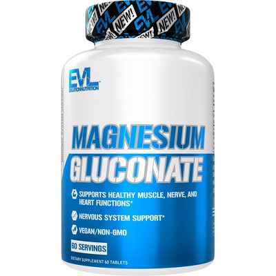 Evlution Nutrition Magnesium Gluconate - Muscle Nerve Heart Health Supplement - Nervous System Support - Vegan Non-GMO - 60 Servings