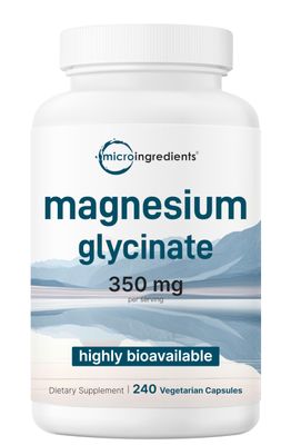 Micro Ingredients Magnesium Glycinate 350mg Per Serving, 240 Veggie Capsules Potent Elemental Form, 100 Chelated, Highly Bioavailable Healthy Muscle, Bones, Mood Support Supplement Non-GMO
