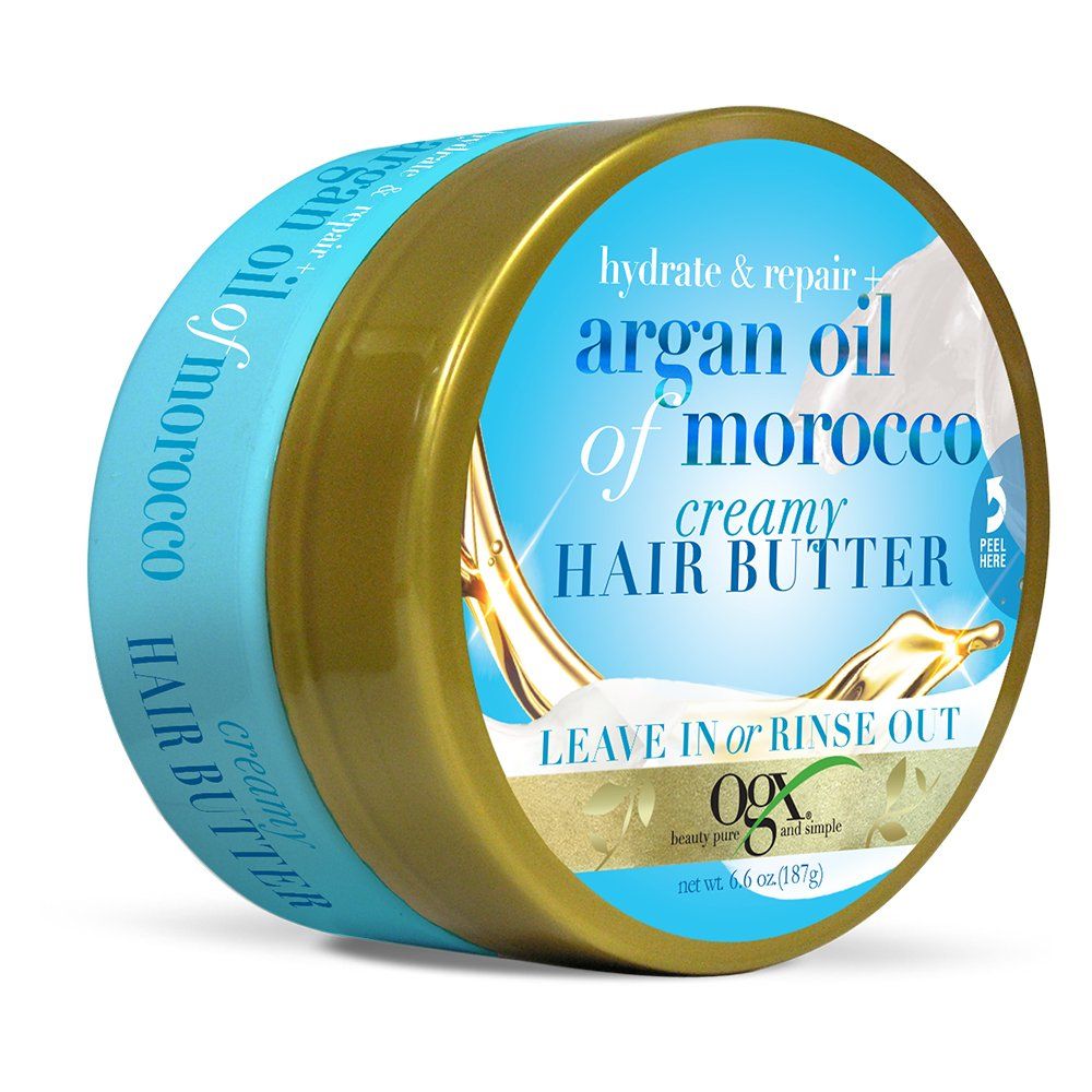 OGX Hydrate Repair Argan Oil of Morocco Creamy Hair Butter, Deep Moisturizing Leave-In or Rinse Treatment for Dry Hair, Paraben-Free, Sulfated-Surfactant Free, 6.6 oz
