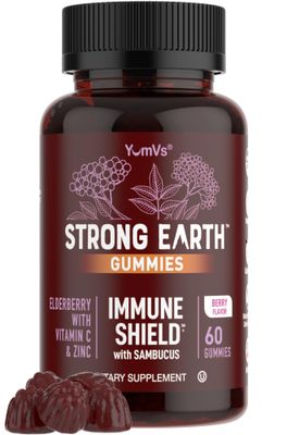 YUM-V&#39;S Strong Earth by YumV&#39;s Immune Shield with Sambucus Elderberry Gummies for Adults - Black Elderberry with Vitamin C and Zinc - Berry Flavored Immune Support Gummies (60 Count (Pack of 1))