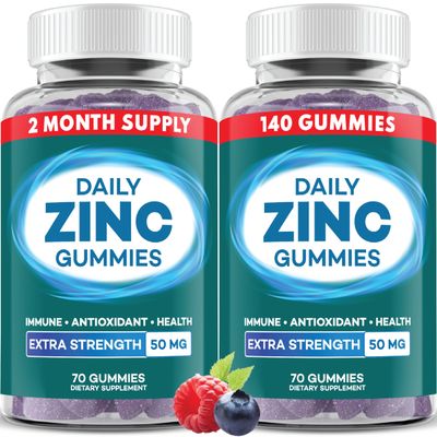 Zinc Gummies 50 mg, Daily Support, Immune System, Enzyme Functions, Natural Energy - 140 Gummies, 70 Day Supply (2-Pack)
