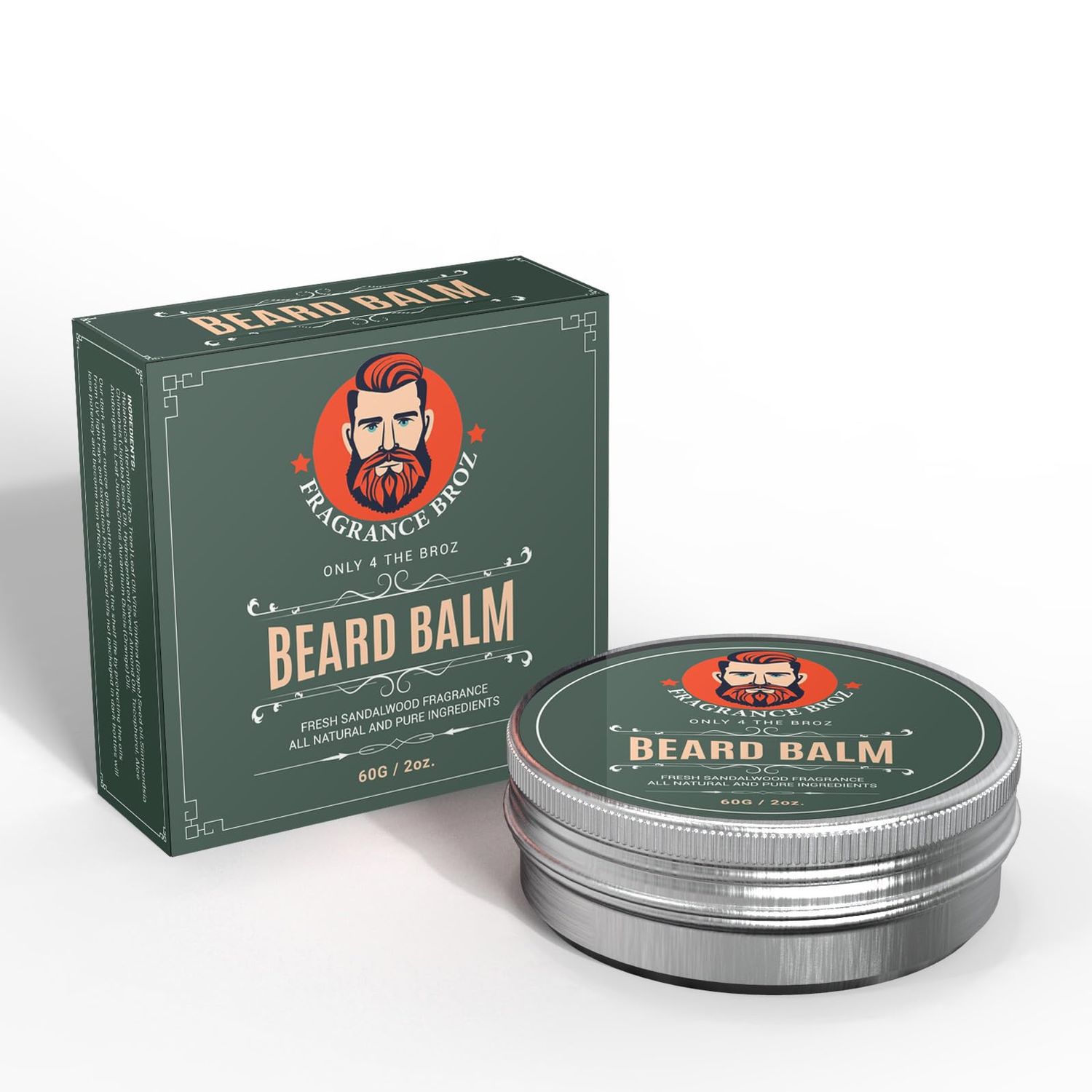 Fragrance Broz Beard Balm for Men, Sandalwood - 2 Ounce Leave in Beard Conditioner, Natural Organic Beard Butter for Styling, Strengthening and Softening Beards and Mustaches