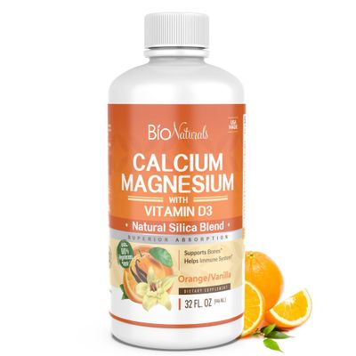 Bio Naturals Calcium Magnesium Liquid Supplement with Vitamin D3 - Natural Formula, FOUR Types of Calcium Supports Strong Bones with Superior Absorption to Pills - 100 Vegetarian - 32 fl oz