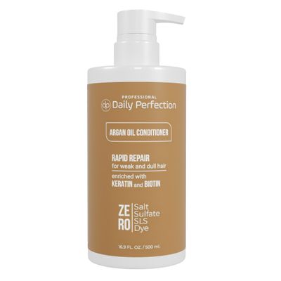 Daily Perfection Argan Oil Conditioner to Repair and Protect Your Hair with Biotin and Keratin. Salon-Grade Formula, Salt-Free, Sulfate-Free, and Paraben-Free for Healthier, Shinier Hair.
