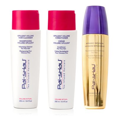 Pai-Shau Opulent Volume conditioner, Opulent Volume Cleanser Biphasic Infusion trio - Oil-Free Hair Rejuvenation and Conditioner for Fine Hair -Provides Hydration and Fullness