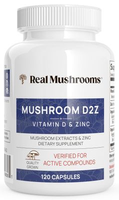 Real Mushrooms Zinc Supplements for Adults 120ct Vitamin D2 Immune Support with Chaga Reishi - Vegan, Gluten-Free, Non-GMO Vitamins Mushroom Capsules