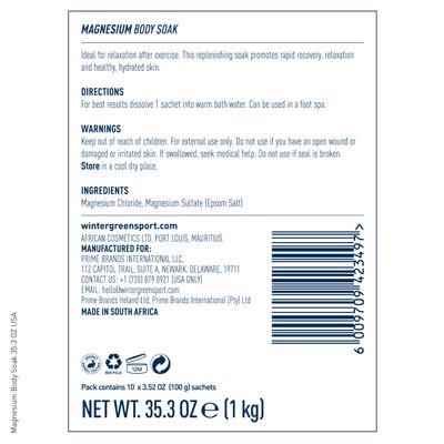 Wintergreen Magnesium Soak, Pure Magnesium, 10 100g Sachets per Pack (35.3 Oz)