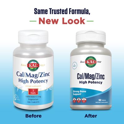 KAL CalMagZinc 1000mg Calcium, 400mg Magnesium 15mg Zinc Bone, Muscle, Heart Immune Support 100ct, 33 Serv