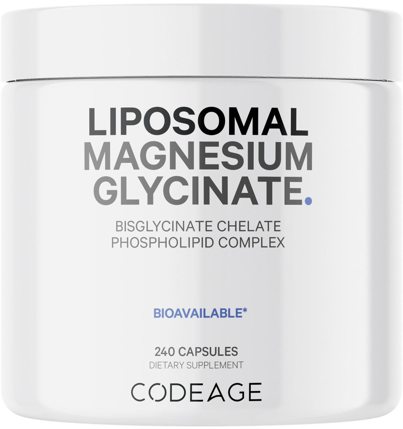 Codeage Liposomal Magnesium Glycinate Supplement, 2-Month Supply, Bisglycinate Magnesium Chelate, Chelated Magnesium Mineral Pills, BioPerine Black Pepper Vitamins Capsules, Non-GMO Vegan, 240 ct